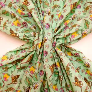 Polyester Cotton Fabric Floral Apple Butterflies Mint