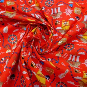 Polyester Cotton Fabric Party Pirates Red