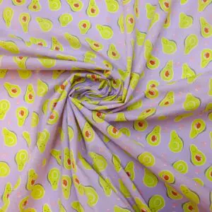 Polyester Cotton Fabric Avocado Toast Lime Lilac