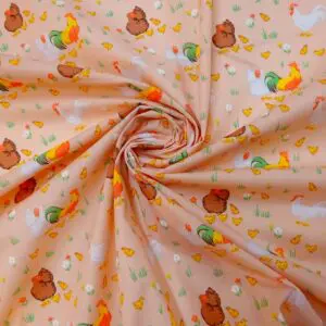 Polyester Cotton Fabric Home To Roost Peach