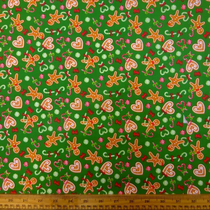 Christmas Polyester Cotton Fabric Honky Tonk Gingerbread Green