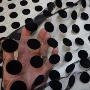 Net Fabric Flock Polka Dot Black
