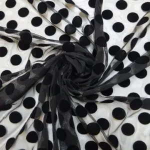 Net Fabric Flock Polka Dot Black