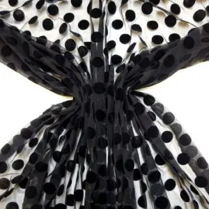 Net Fabric Flock Polka Dot Black