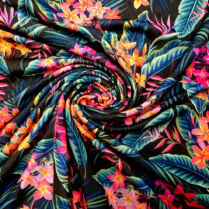 T-Shirting Fabric Floral Jungle Urchins Black