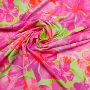 T-Shirting Fabric Floral Orchid Frenzy Lime Pink