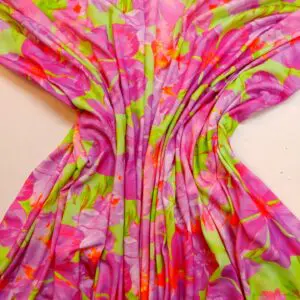 T-Shirting Fabric Floral Orchid Frenzy Lime Pink