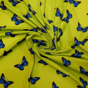 T-Shirting Jersey Fabric Butterfly Betsy Lime Royal