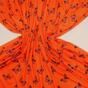 T-Shirting Jersey Fabric Butterfly Betsy Orange Cerise
