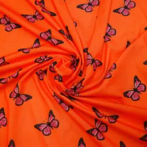 T-Shirting Jersey Fabric Butterfly Betsy Orange Cerise