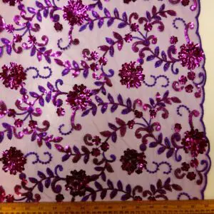 Lace Fabric Sequinned Scalloped Lace Lady Granville Purple