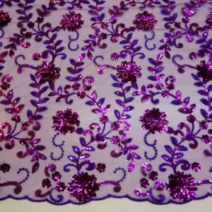 Lace Fabric Sequinned Scalloped Lace Lady Granville Purple