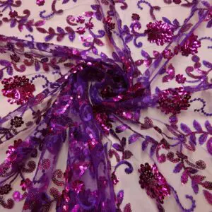 Lace Fabric Sequinned Scalloped Lace Lady Granville Purple