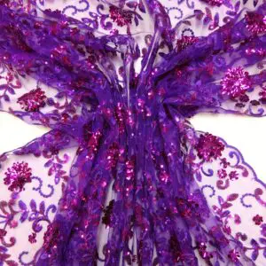 Lace Fabric Sequinned Scalloped Lace Lady Granville Purple