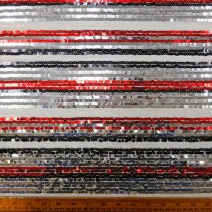 Sequin Fabric Sequins On Net Stripe Blackpool Rock Red