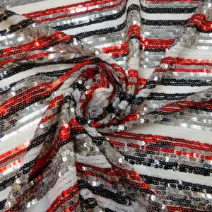Sequin Fabric Sequins On Net Stripe Blackpool Rock Red