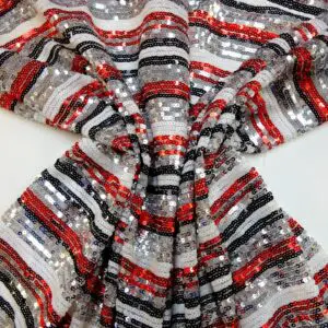 Sequin Fabric Sequins On Net Stripe Blackpool Rock Red