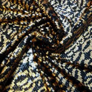 Sequin Fabric On Net Cable Copper Black