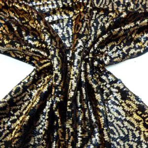 Sequin Fabric On Net Cable Copper Black