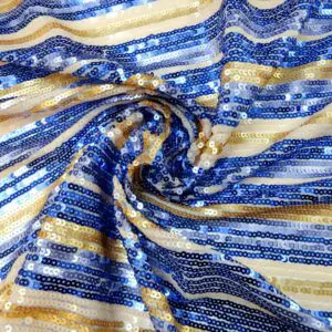 Sequin Fabric Sequins On Net Stripe Blackpool Rock Blue