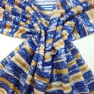 Sequin Fabric Sequins On Net Stripe Blackpool Rock Blue