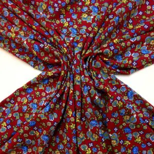 Viscose Fabric Faux Liberty Print Twiggy Willow Wine
