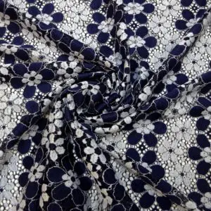 Lace Fabric French Cluney Lace Navy White