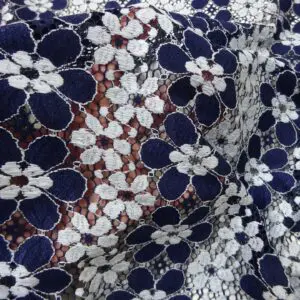 Lace Fabric French Cluney Lace Navy White