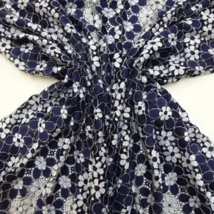 Lace Fabric French Cluney Lace Navy White