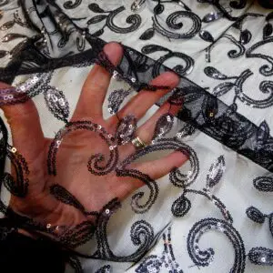 Sequin Fabric On Mesh Net Fleur Black