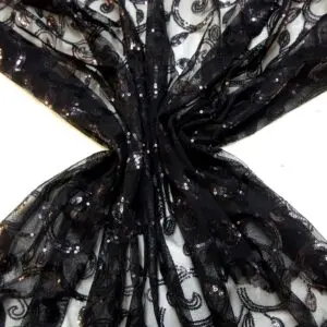 Sequin Fabric On Mesh Net Fleur Black