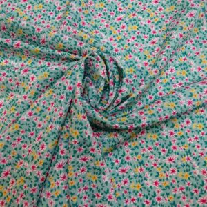 Crepe De Chine Fabric Spearmint Flowers Jade Lemon