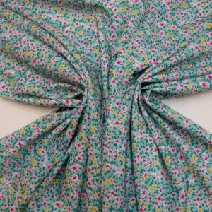 Crepe De Chine Fabric Spearmint Flowers Jade Lemon