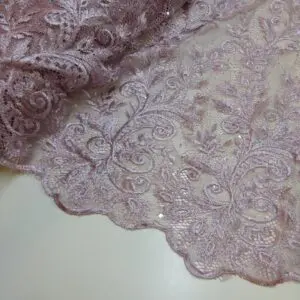 Lace Fabric Rhinestone Sequin Double Scalloped Dusty Lavender