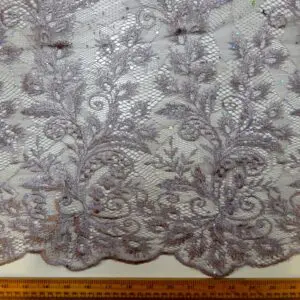 Lace Fabric With Rhinestone Sequin Double Scalloped Dusky Mauve
