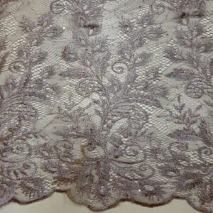 Lace Fabric With Rhinestone Sequin Double Scalloped Dusky Mauve