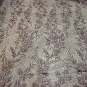 Lace Fabric With Rhinestone Sequin Double Scalloped Dusky Mauve