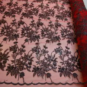 Sequinned Net Fabric Burlesque Hottie Red Black