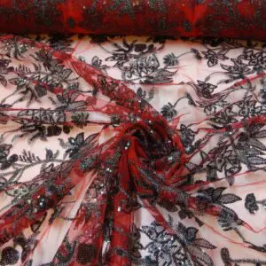 Sequinned Net Fabric Burlesque Hottie Red Black