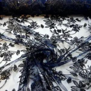 Sequinned Net Fabric Burlesque Hottie Navy Black