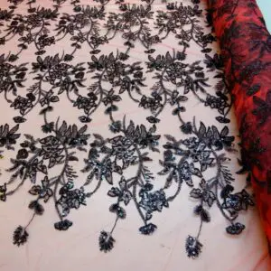 Sequinned Net Fabric Burlesque Hottie Coral Black