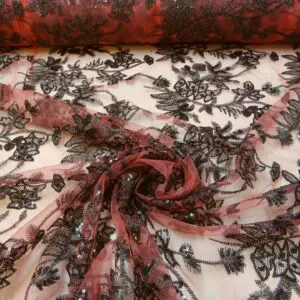 Sequinned Net Fabric Burlesque Hottie Coral Black