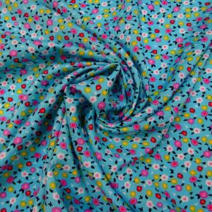 Viscose Fabric Floral Butter Corn Blue