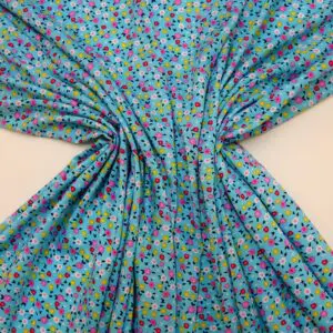 Viscose Fabric Floral Butter Corn Blue