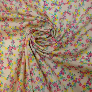 Polyester Cotton Fabric Floral Bobby Bouquet Cream