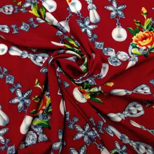 Viscose Fabric Pearl Diamonds Wine