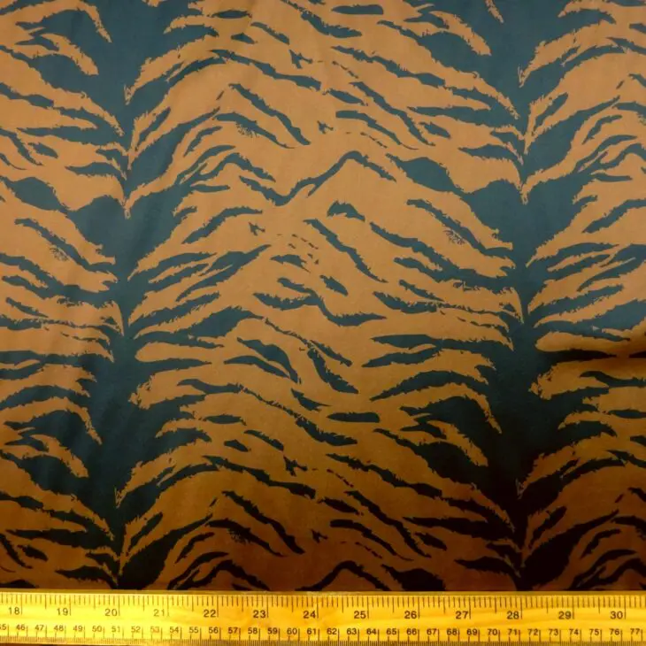 Satin Fabric Animal Print Night Tiger Bronze Black