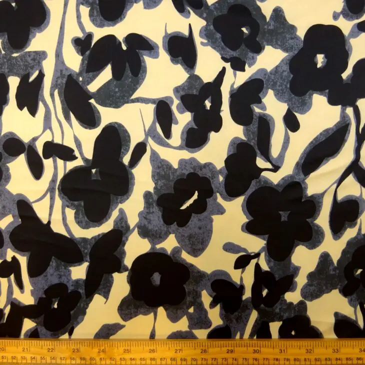 Printed Satin Fabric Miami Brush Weed Navy Ivory