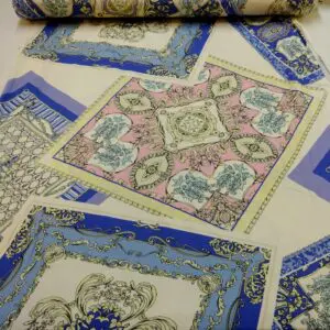 T-Shirting Fabric French Handkerchiefs Cream Pink Blue