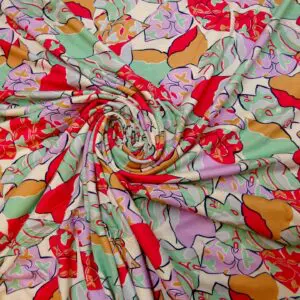 T-Shirting Fabric Bean Stalk Leaves Mint Cerise